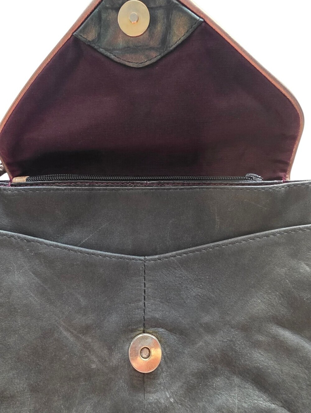 Gayle Anderson Designs Vintage Charcoal Leather Crossbody Bag with Tassel - Picture 5 of 16